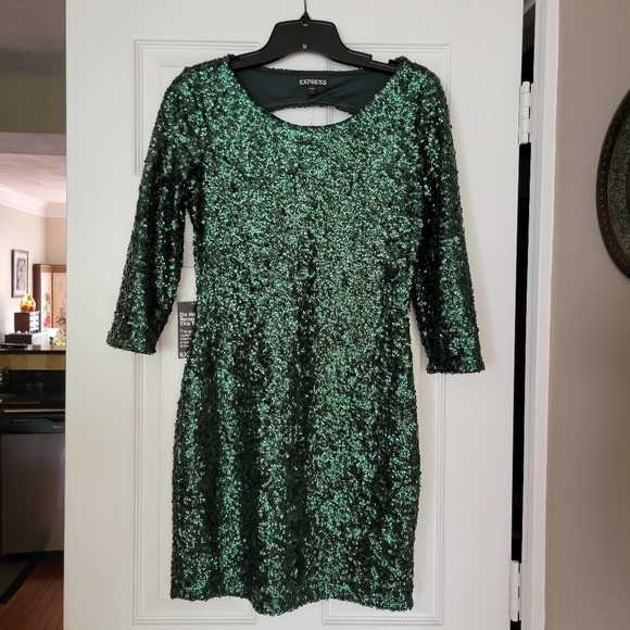 Express Sequin Emerald Green Bodycon Dress - Picture 5 of 7